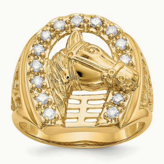 Horseshoe with Horse Men's Ring, 0.50 ct tw Lab-Grown Diamond