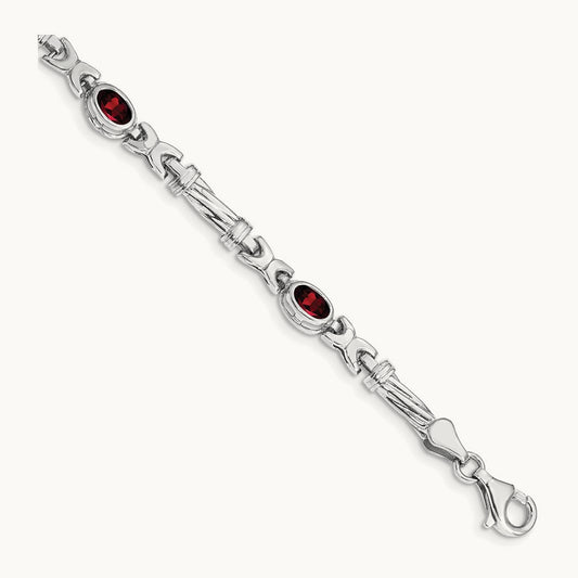 Garnet Bracelet, 14K White Gold