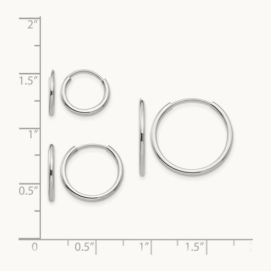 Madi K Endless Hoop 3 Pair Earring Set, 14K White Gold