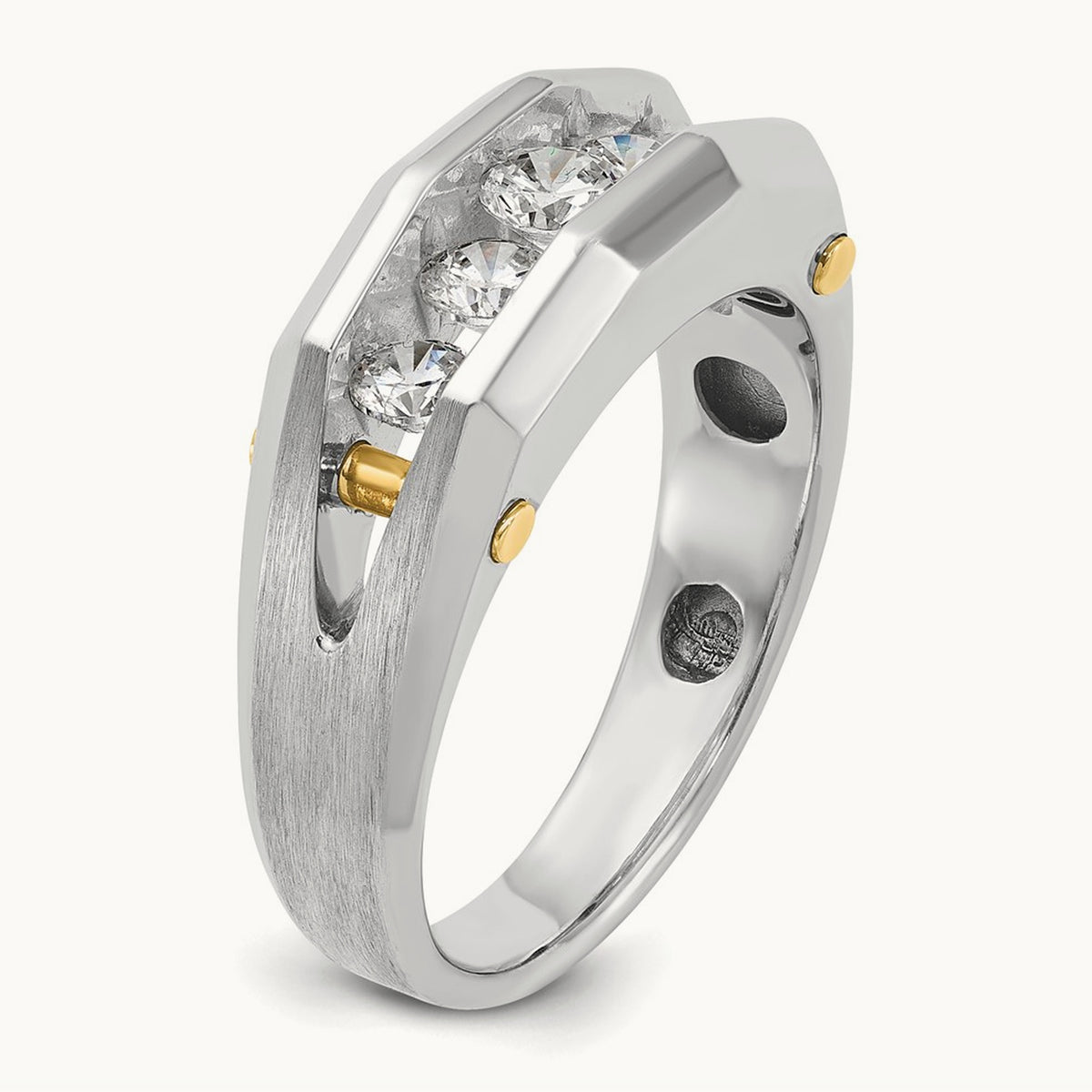 14ktt IBGoodman Men's Polished & Satin Cut-Out 5-Stone Diamond Ring