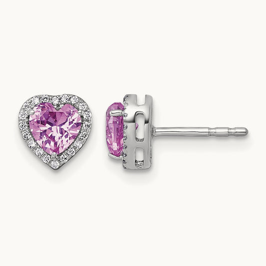 Pink Sapphire Heart Halo Earrings, 0.10-0.15 ct tw Lab-Grown Diamond