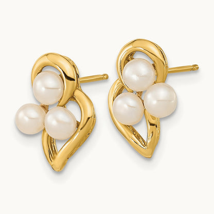3- White Button Freshwater Cultured Pearl Post Earrings, 4mm, 14K