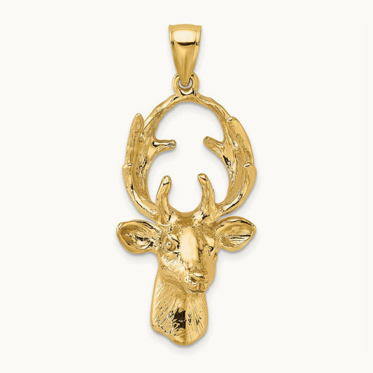 3-D Deer Head Charm, 14K