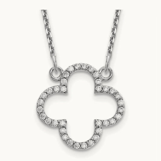 Small Necklace Diamond Quatrefoil Design, 14K White Gold