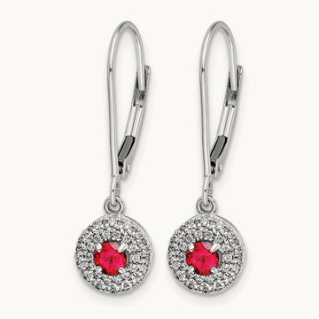 Created Ruby Drop Leverback Earrings, 0.20 ct tw Lab-Grown Diamond