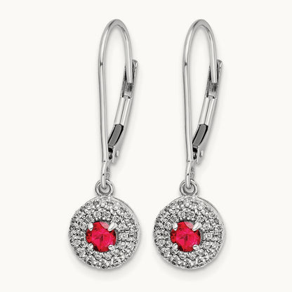 Created Ruby Drop Leverback Earrings, 0.20 ct tw Lab-Grown Diamond