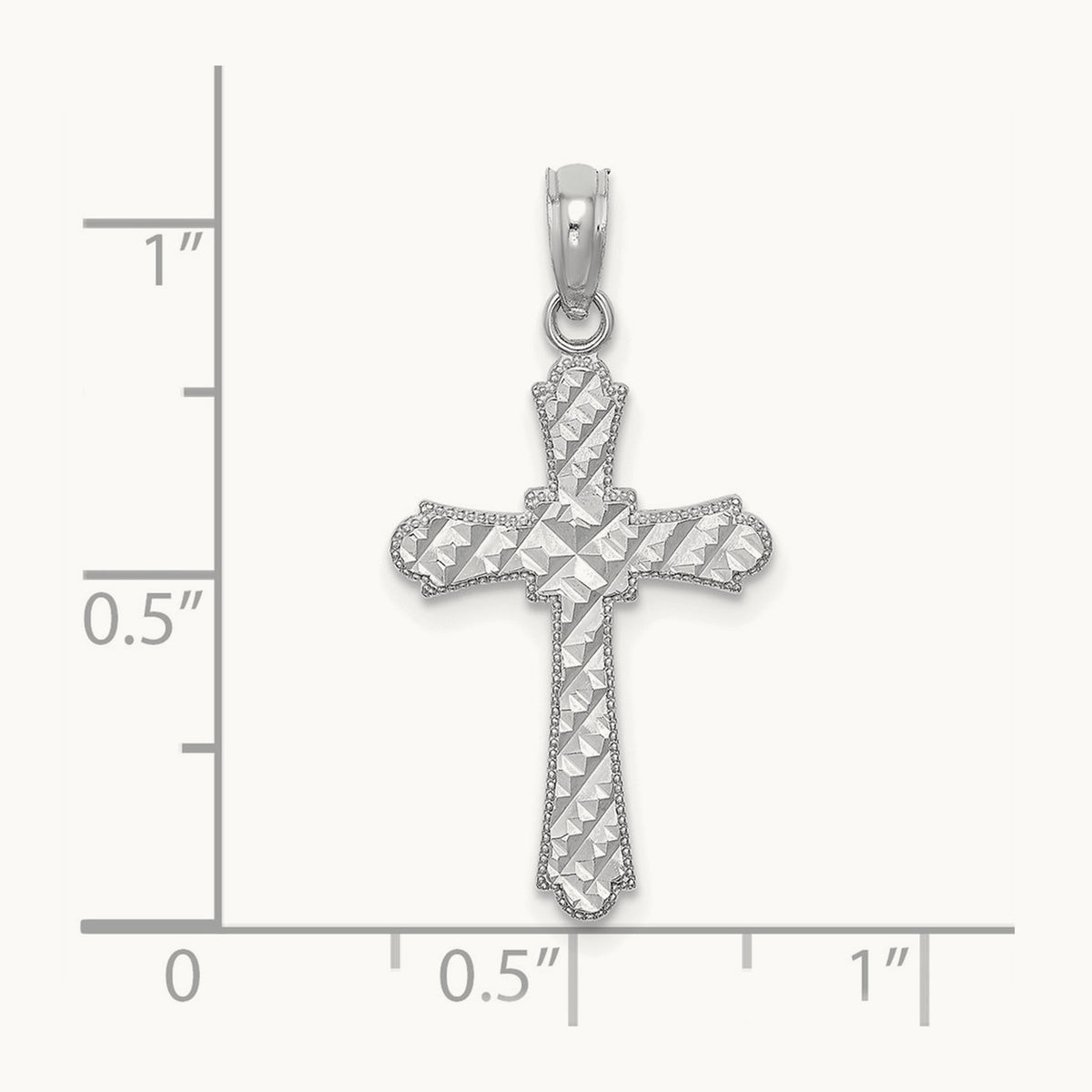 Diamond-cut Striped Cross Charm — 14K White Gold