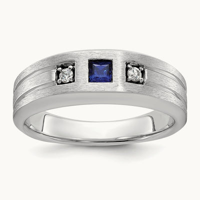 Created Sapphire Men's Ring, 0.05 ct tw Lab-Grown Diamond