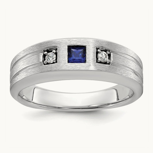Created Sapphire Men's Ring, 0.05 ct tw Lab-Grown Diamond