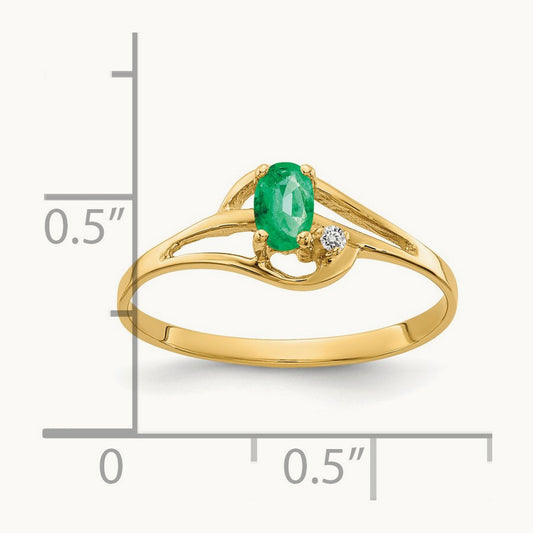5x3mm Oval Emerald AA Diamond ring, 14K