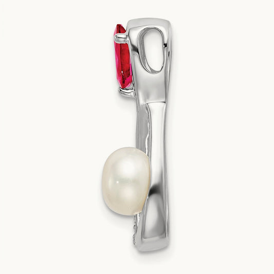 Ruby/FWC Pearl/Diamond Infinity Chain Slide, 14K White Gold
