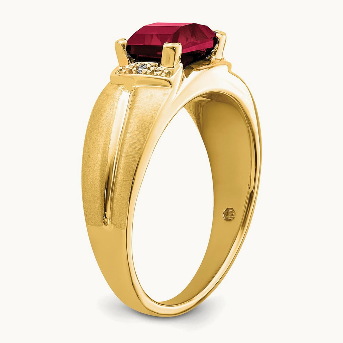 Emerald-cut Created Ruby and Diamond Mens Ring, 14K
