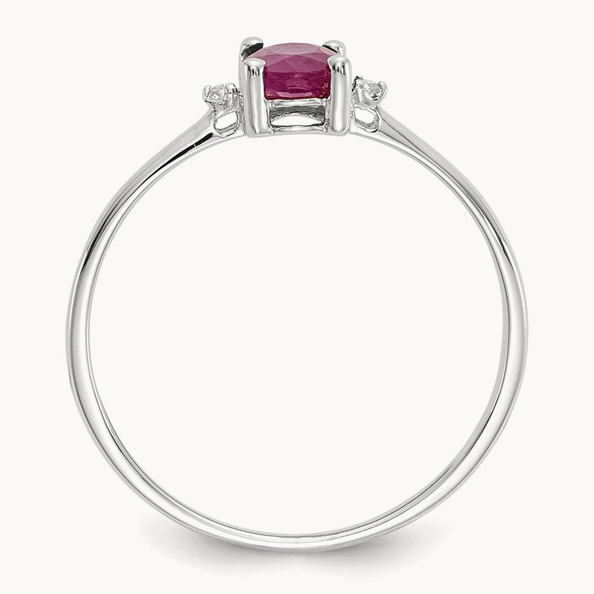 Diamond & Ruby Birthstone Ring — 14K White Gold, 6