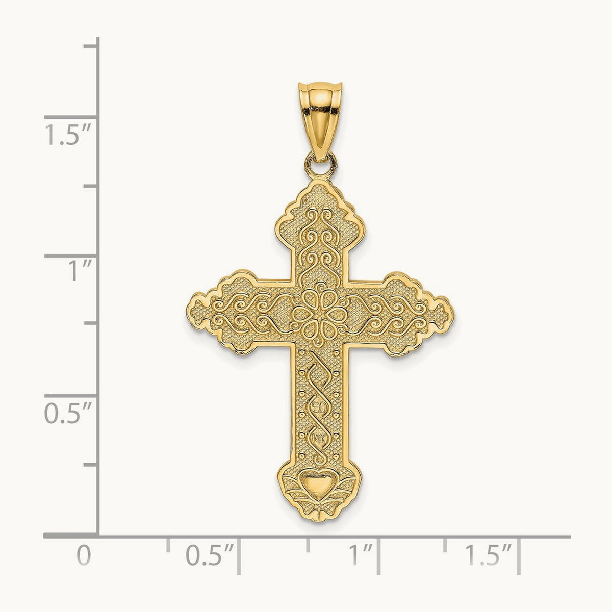 Flower Center Scroll Cross Charm, 14K