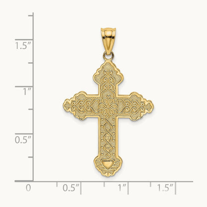Flower Center Scroll Cross Charm, 14K
