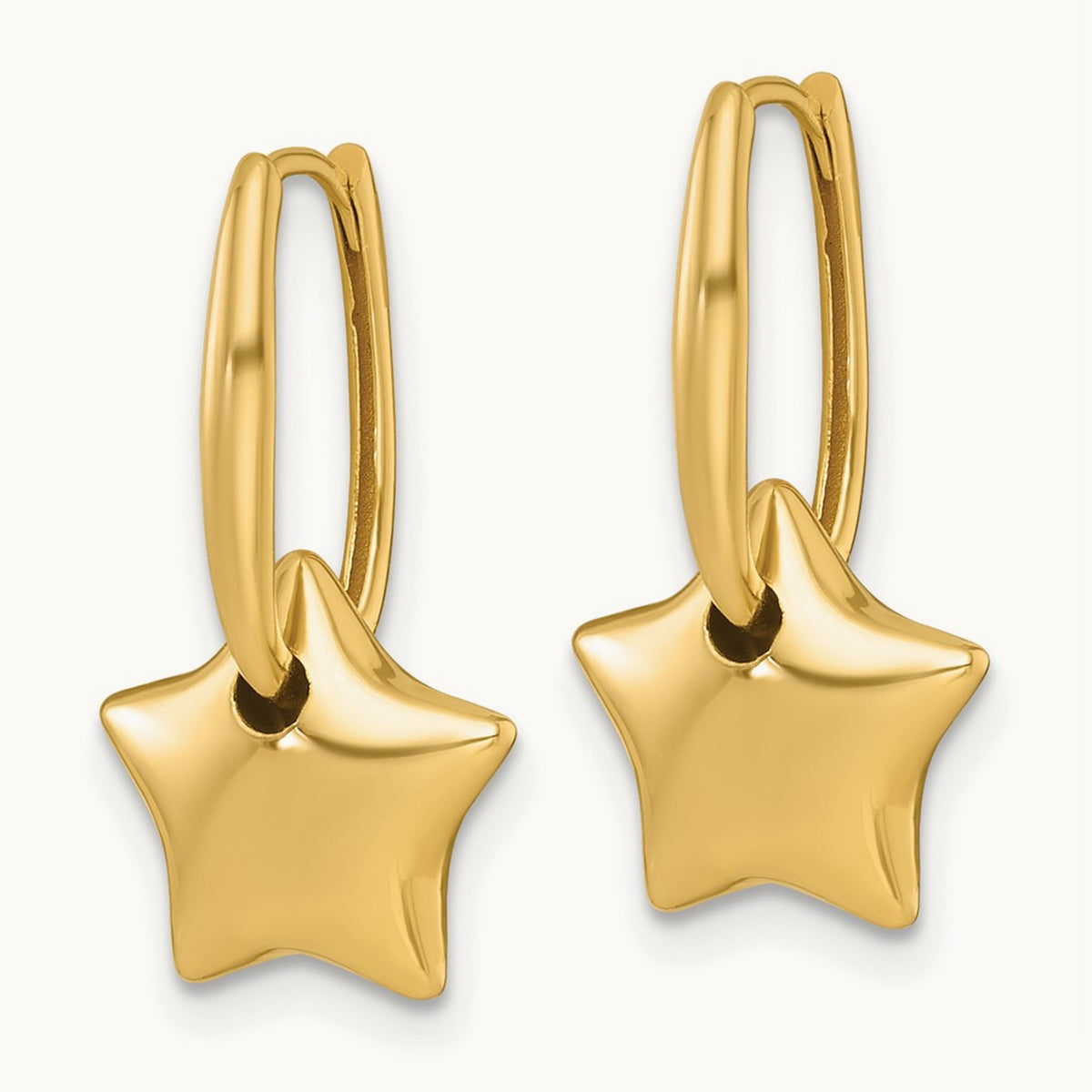 Polished Dangle Star Hinged Hoop Earrings, 14K
