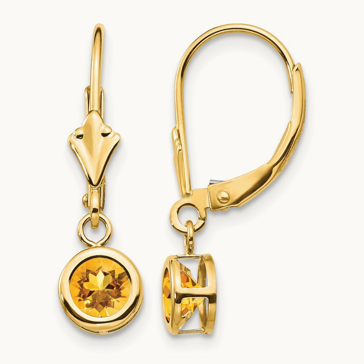 Citrine Round Leverback Earring, 14K