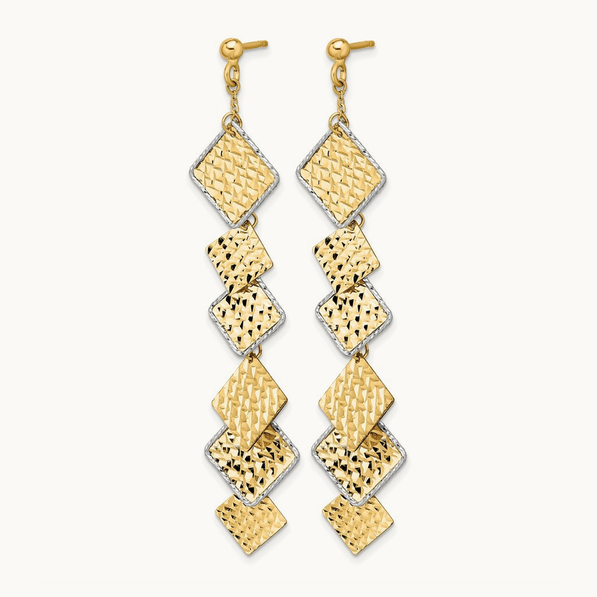 Polished and Brushed D/C Post Dangle Earrings, 14K Two-tone — Leslie's