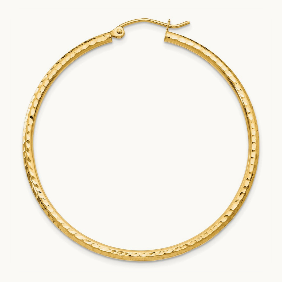 Single 14k Diamond-cut Round Tube Hoop Earring, 2mm