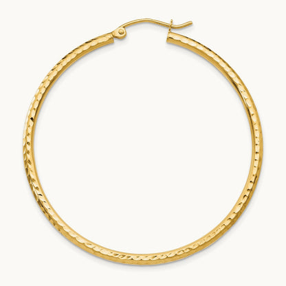 Single 14k Diamond-cut Round Tube Hoop Earring, 2mm