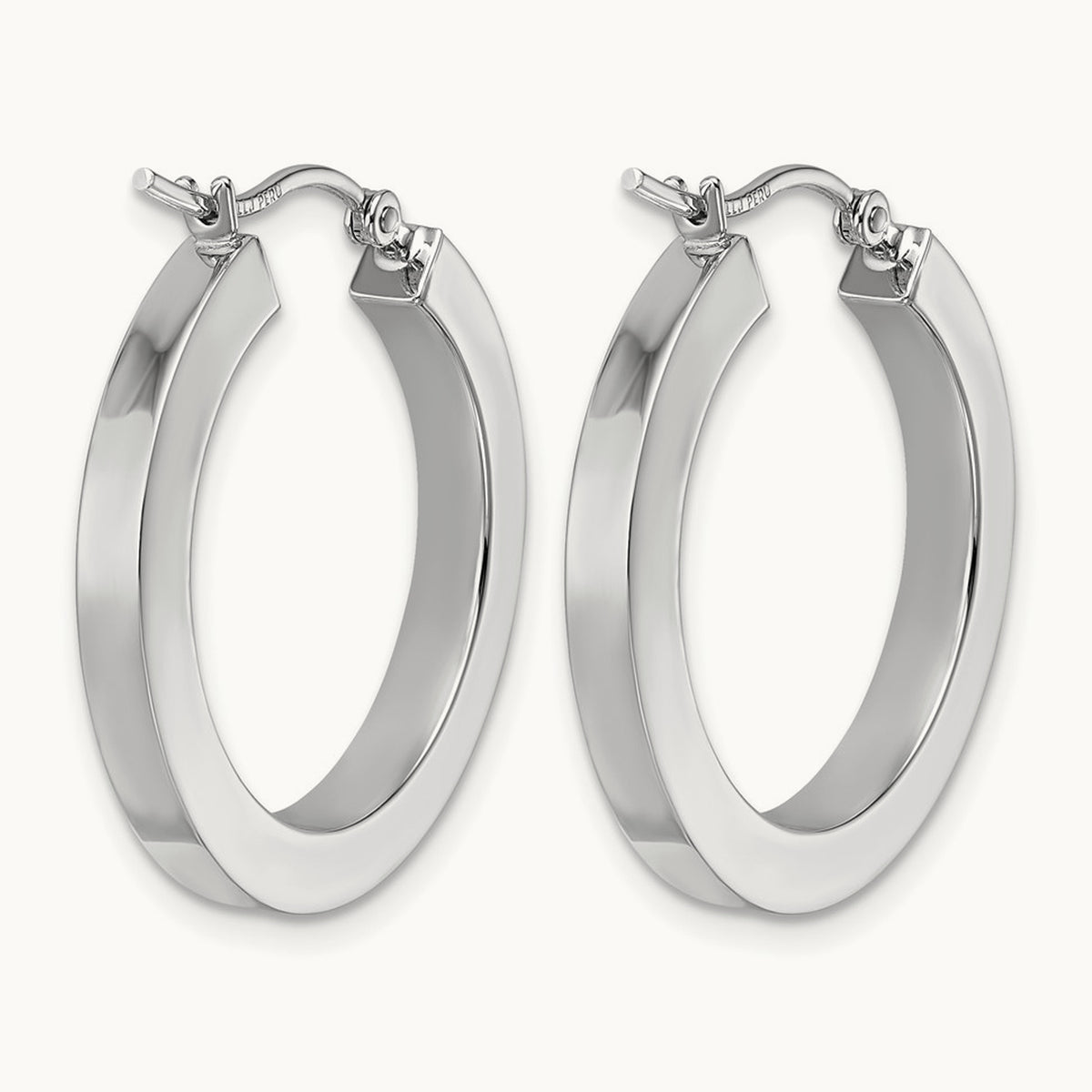 Polished Square Tube Hoop Earrings — 10K White Gold