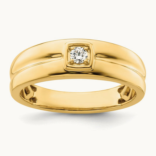 Grooved Complete Diamond Mens Wedding Band, 14K