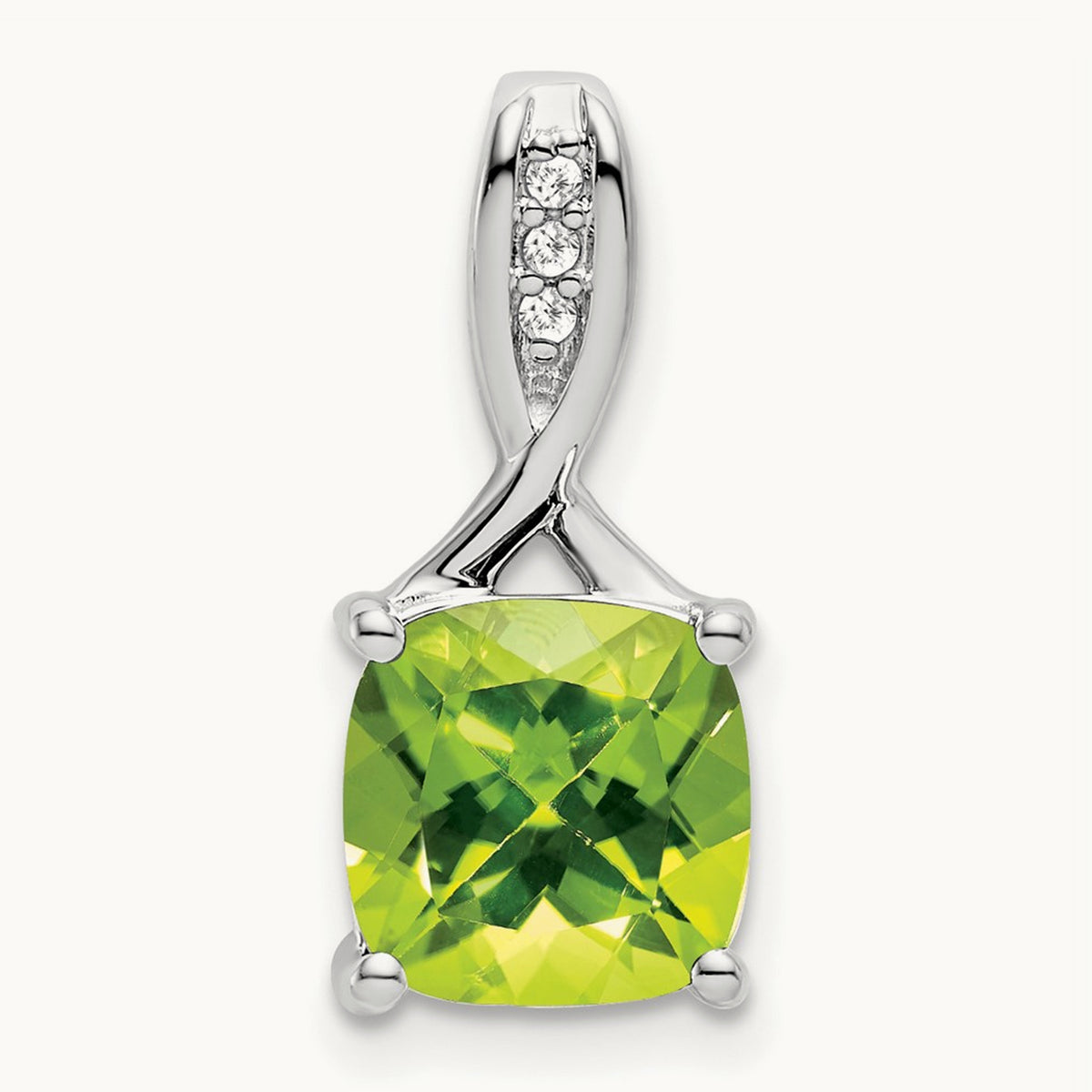 Cushion Peridot and Diamond Pendant — 14K White Gold