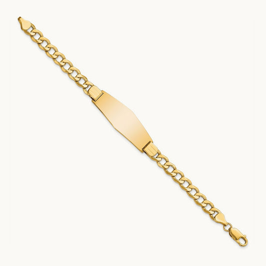 Semi-solid Soft Diamond Shape Curb Link ID Bracelet, 14K