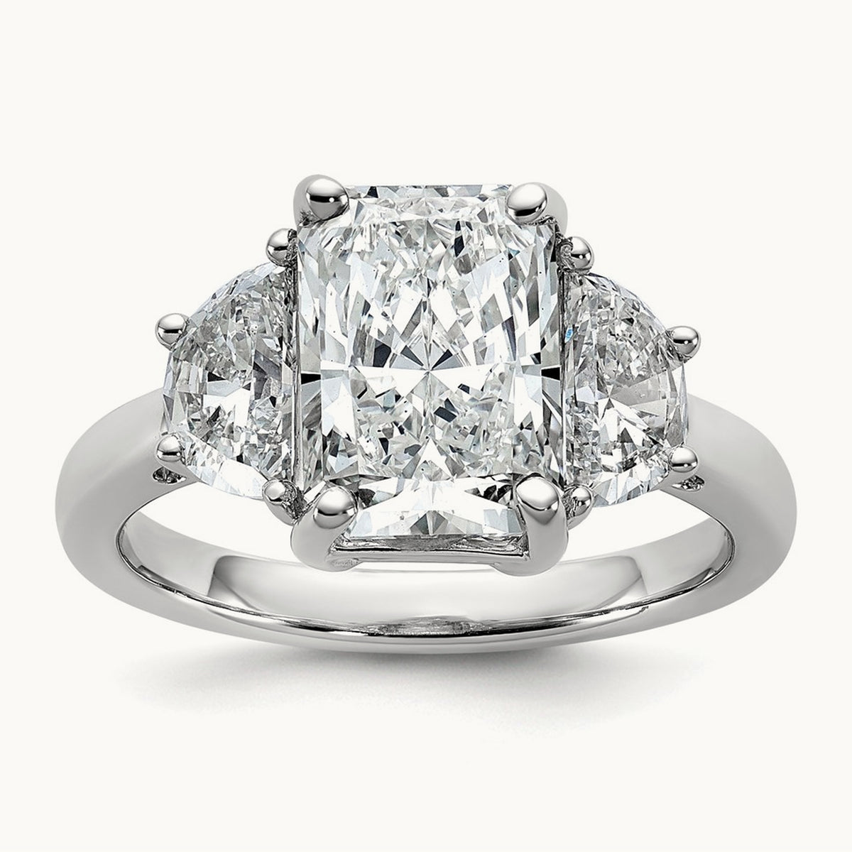 Radiant & 1/2 Moon Engagement Ring, 1.25-4.00 ct tw Lab-Grown Diamond — 4 ct, 14K White Gold