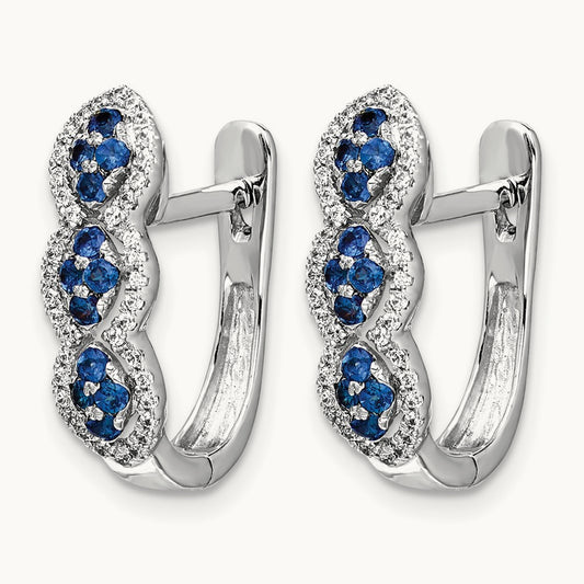 Diamond and Blue Sapphire Hinged Earrings, 14K White Gold