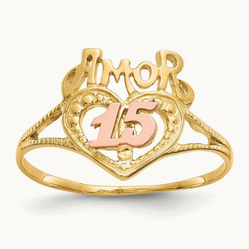 Amor 15 Heart Ring, 14K Two-tone