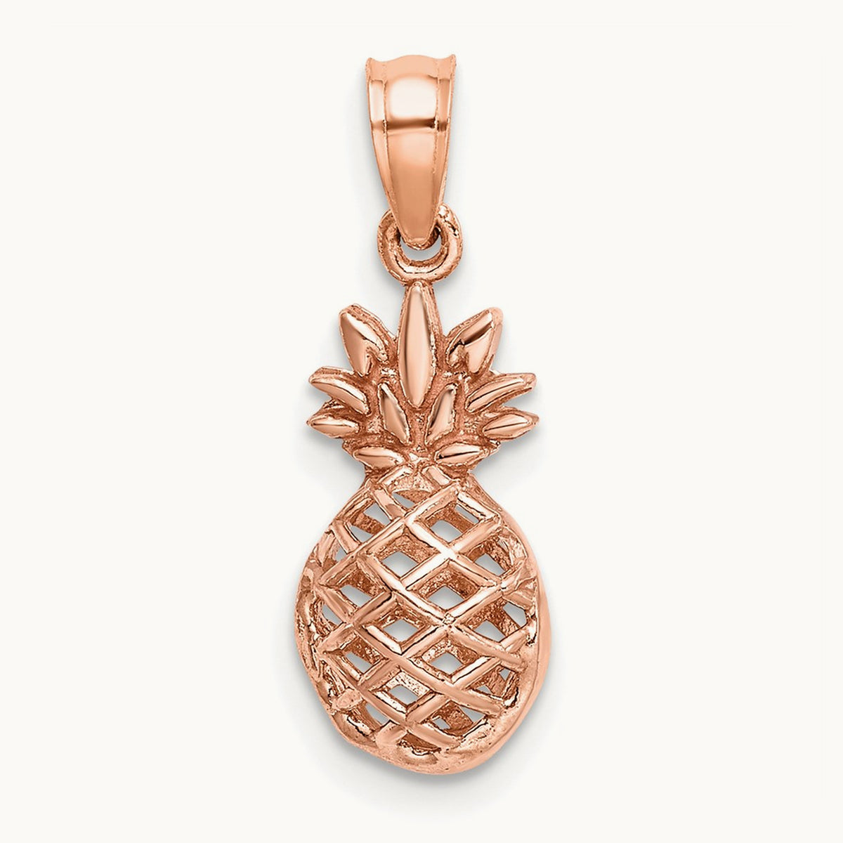 Polished 3D Pineapple Pendant — 14K Rose Gold