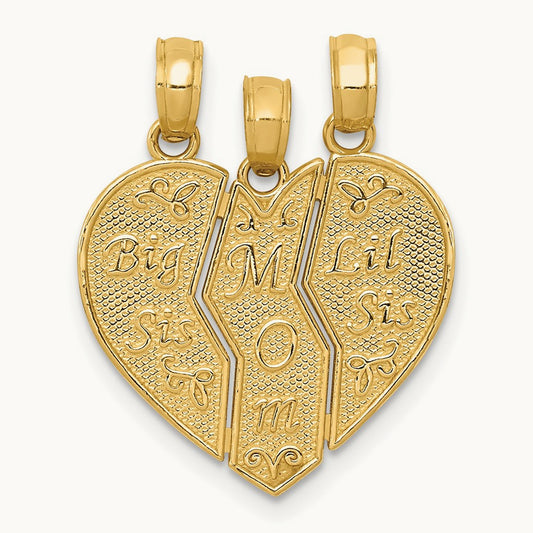 Break-apart BIG SIS-MOM-LIL SIS Charm — 14K Yellow Gold