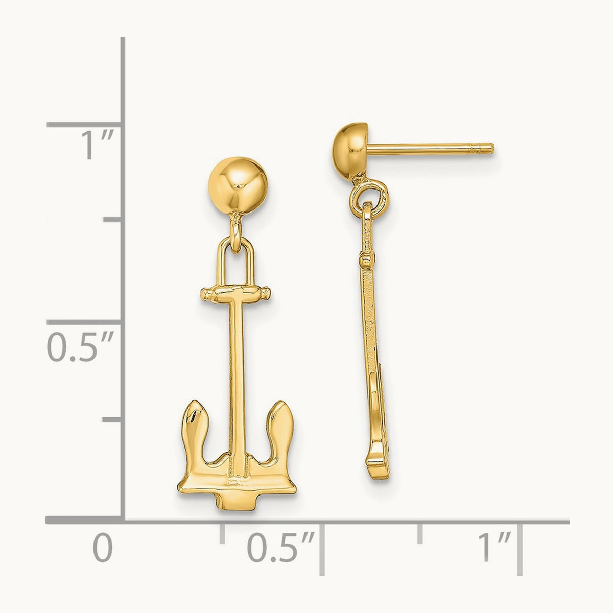 Polished Navy Anchor Dangle Earrings, 14K