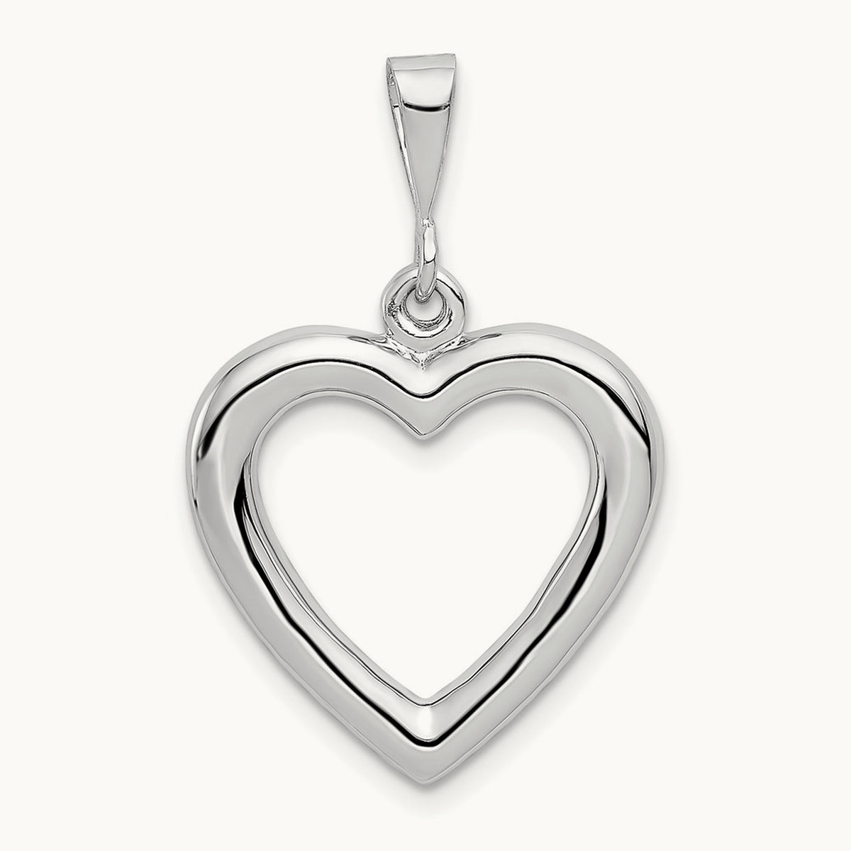 Solid Polished Heart Pendant, 14K White Gold
