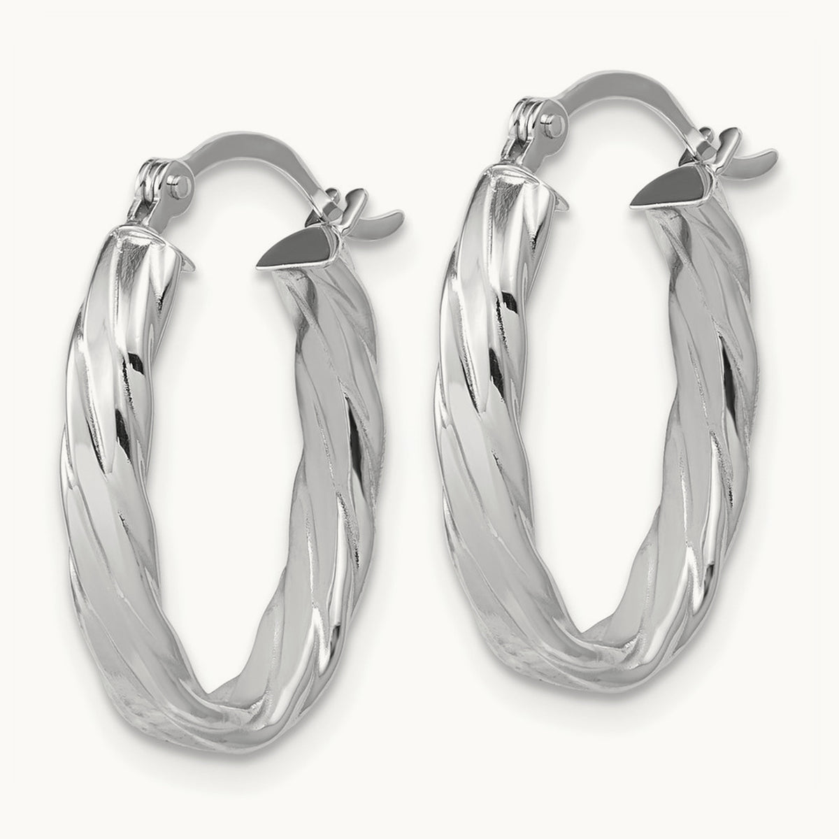 Patterned Oval Hoop Earrings — 14K White Gold