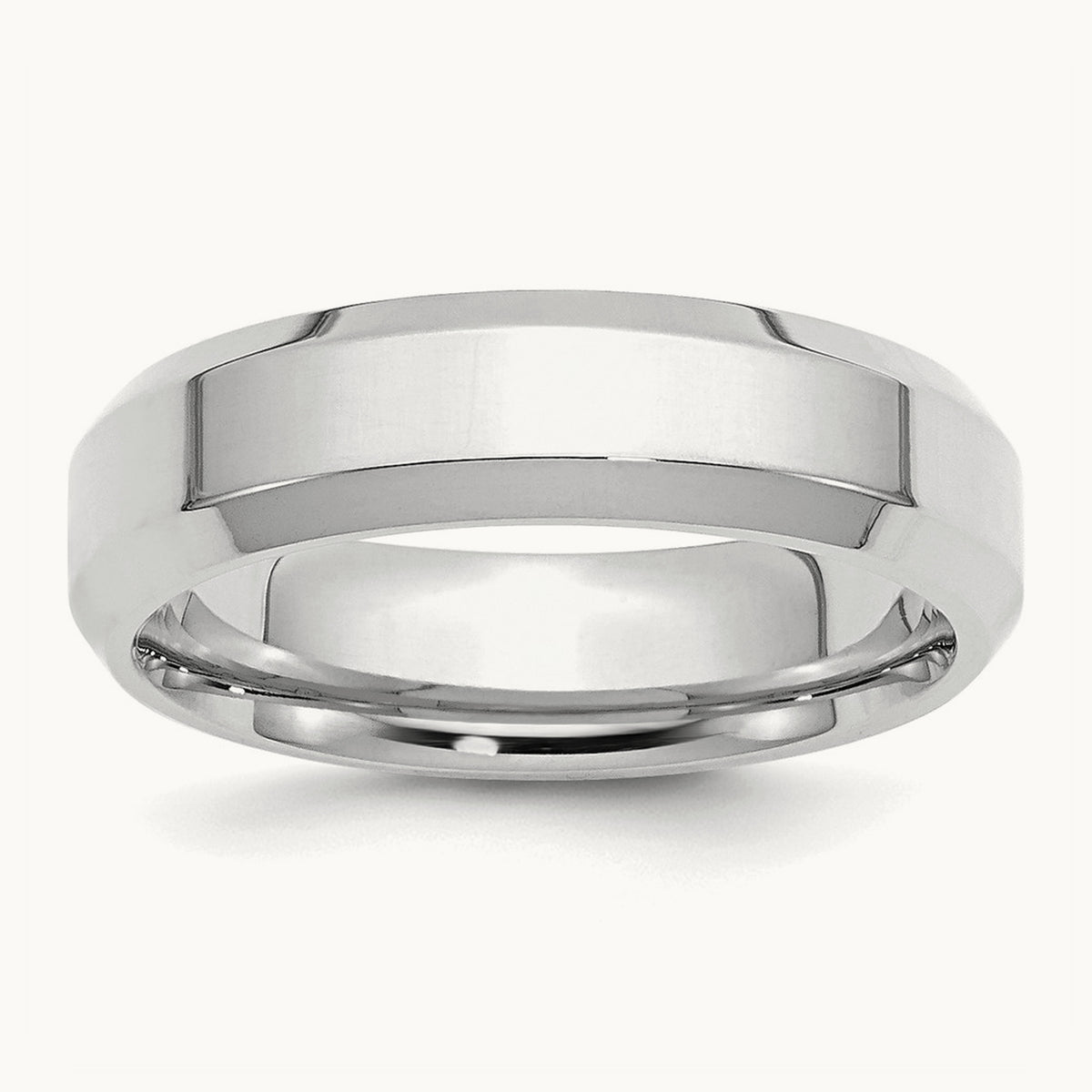 Rhodium-plated Bevel Edge Band — 9.5