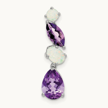 Amethyst and Opal Chain Slide, 14K White Gold