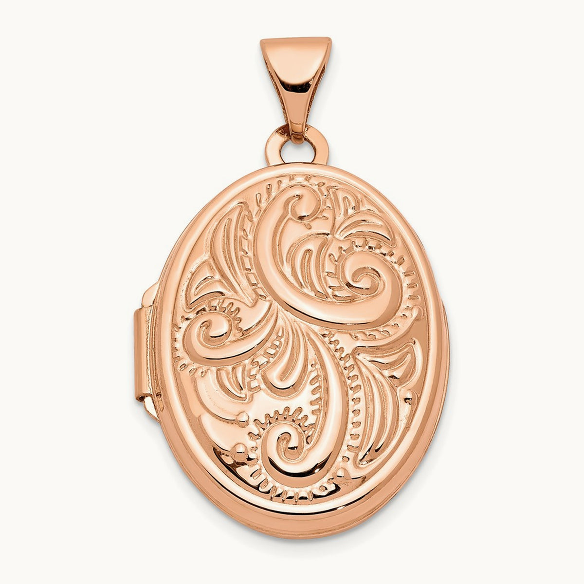 Scroll Design Oval Locket, 21mm, 14K Rose Gold