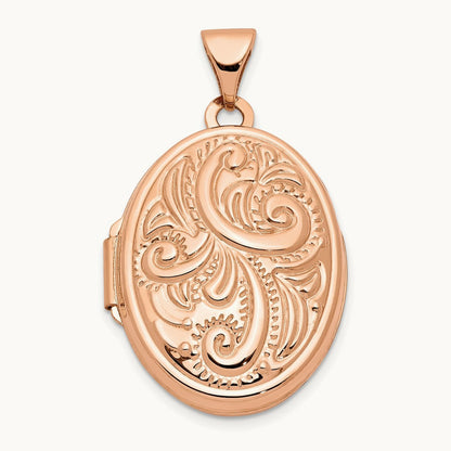 Scroll Design Oval Locket, 21mm, 14K Rose Gold