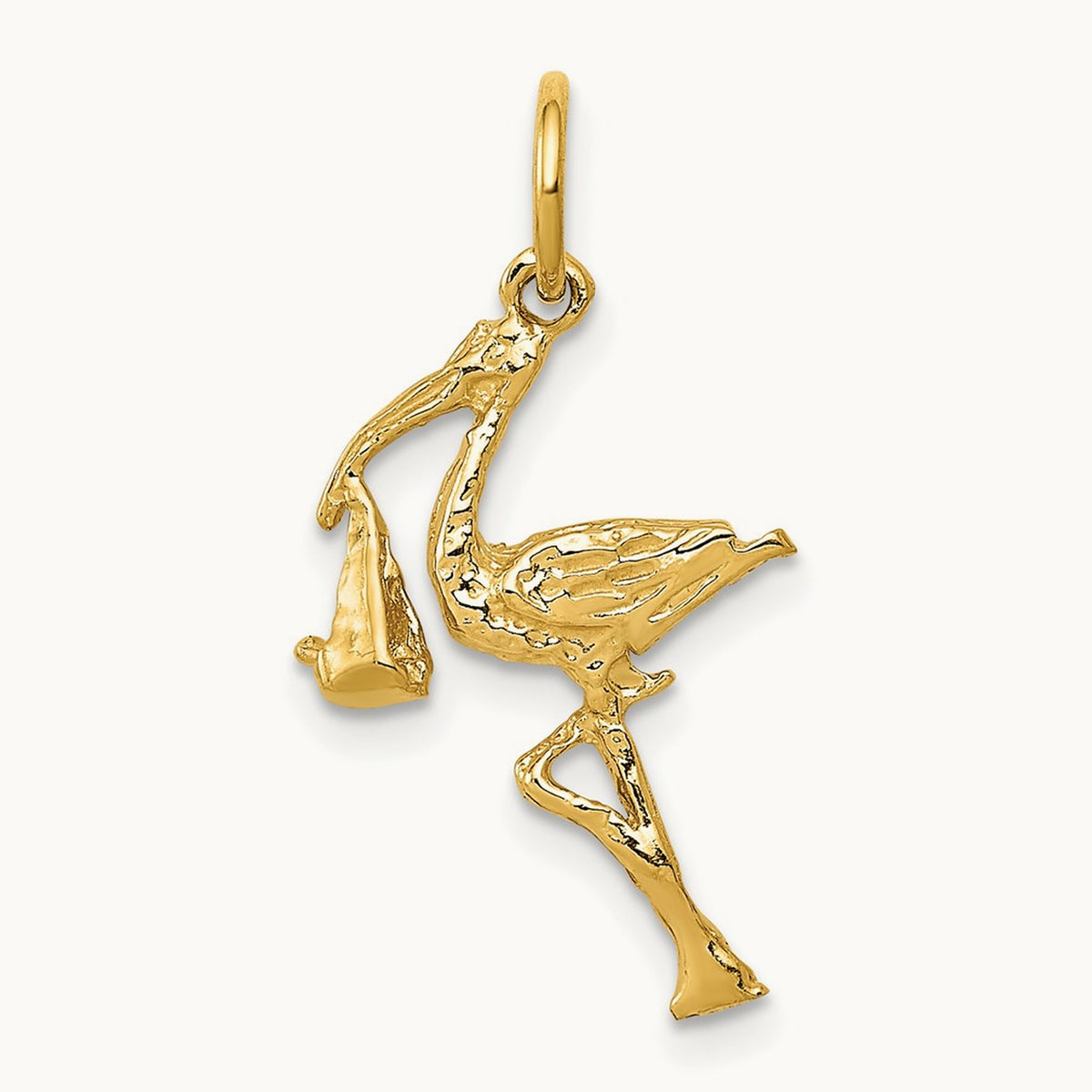 Solid 3-Dimensional Stork Charm, 14K