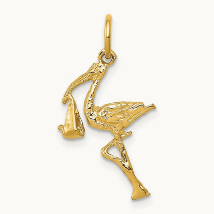 Solid 3-Dimensional Stork Charm, 14K