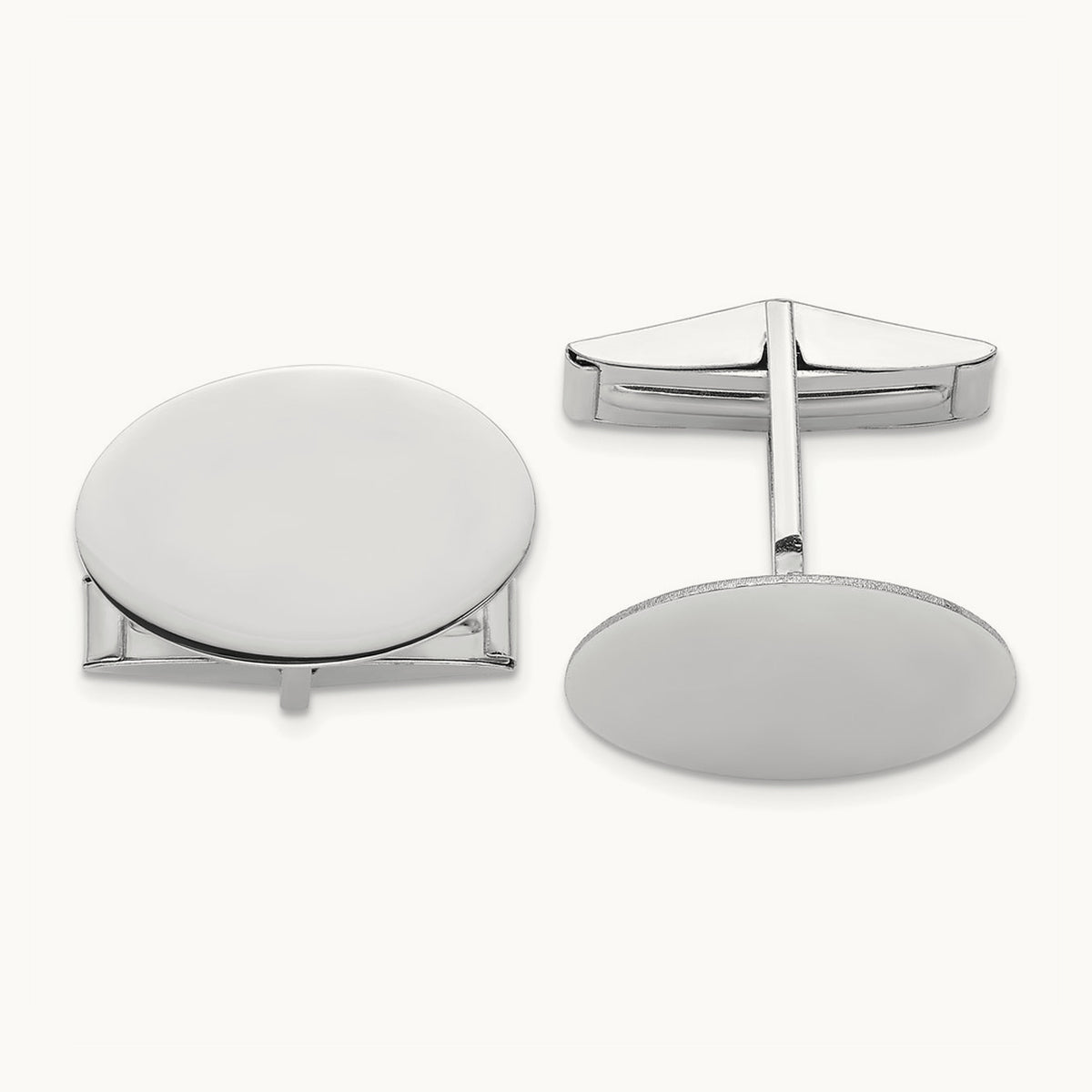 Men's Oval Cuff Links — 14K White Gold