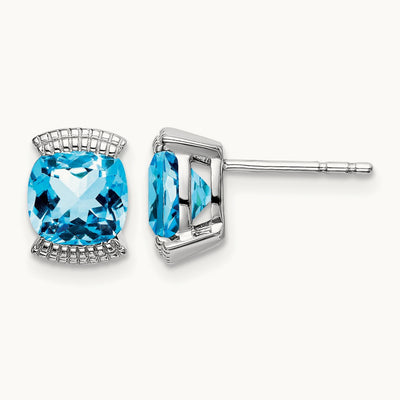 Blue Topaz Post Earrings — 14K White Gold