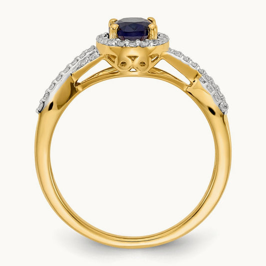Diamond and Sapphire Oval Halo Ring, 14K