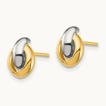 & White Rhodium Oval Post Earrings, 14K