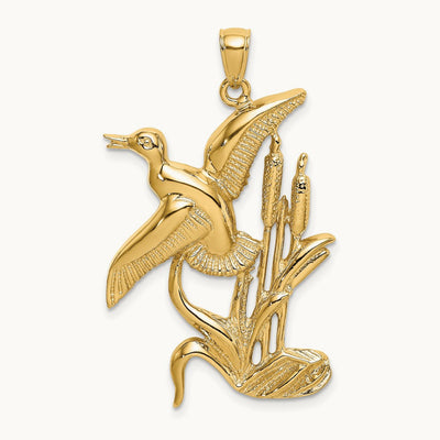 Duck Flying From Willow Charm, 14K