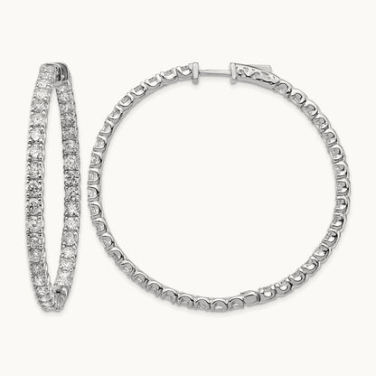 Diamond Round Hoop w/Safety Clasp Earrings, 14K White Gold