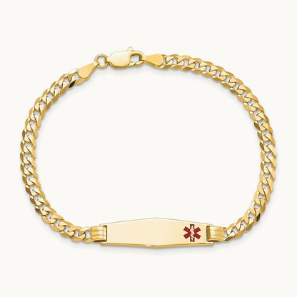 Medical Soft Diamond Shape Red Enamel Curb Link ID Bracelet, 14K