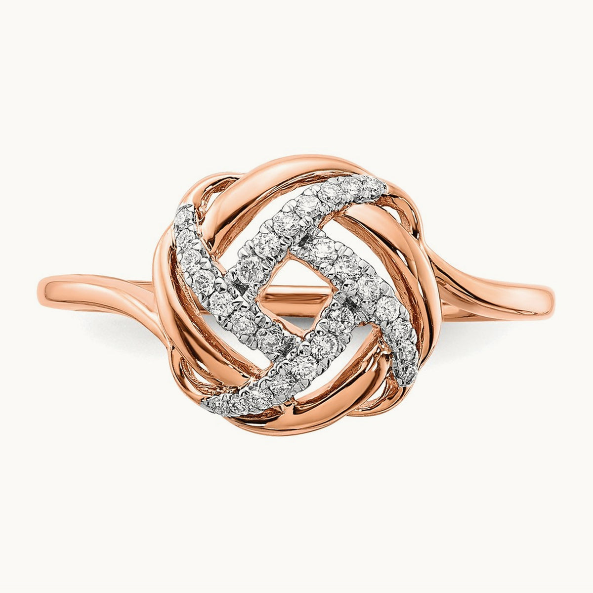 Polished Diamond Love Knot Ring, 14K Rose Gold